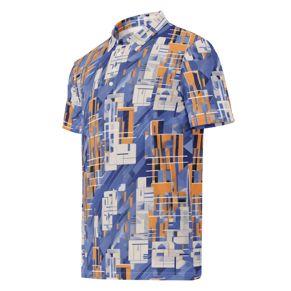 Azure Gridscape on Men's Slim Fit Polo Shirt — Left Front
