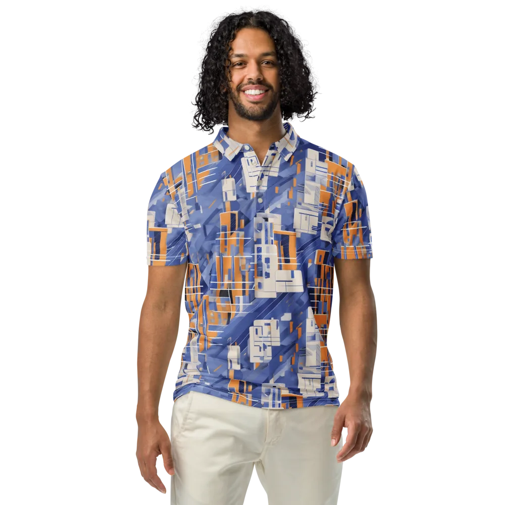 Azure Gridscape on Men's Slim Fit Polo Shirt — Front