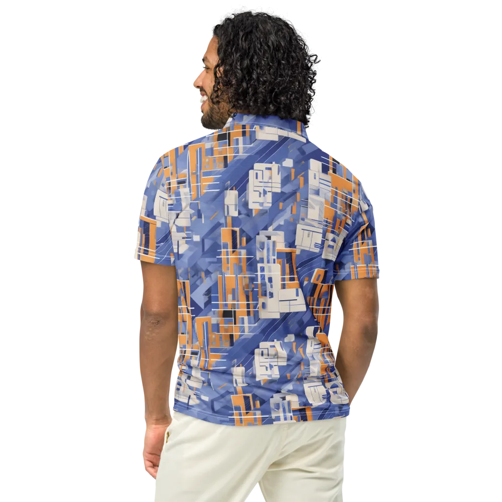 Azure Gridscape on Men's Slim Fit Polo Shirt — Back
