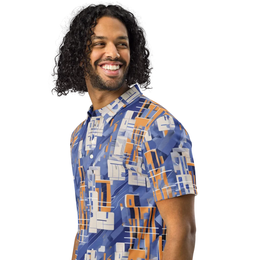 Azure Gridscape on Men's Slim Fit Polo Shirt — Left Front