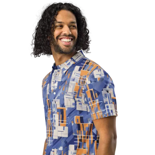 Azure Gridscape on a Men's Slim Fit Polo Shirt