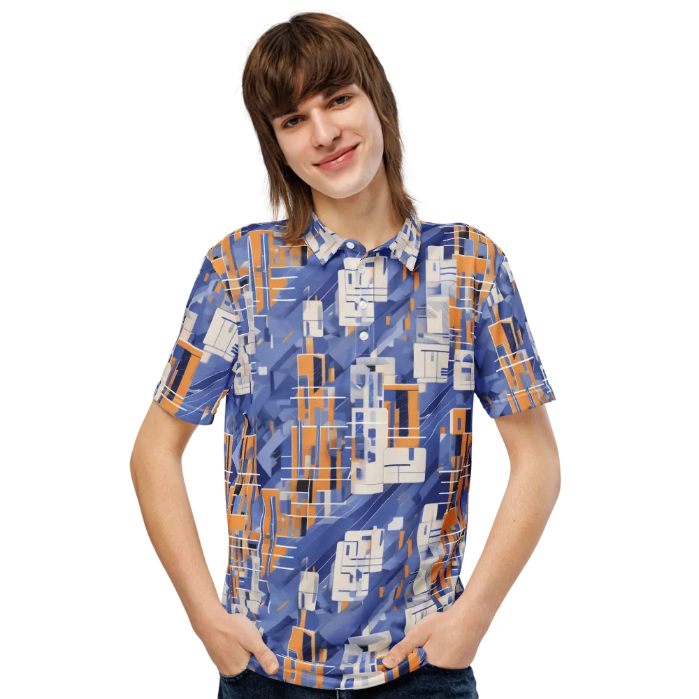 Azure Gridscape on Men's Slim Fit Polo Shirt — Front