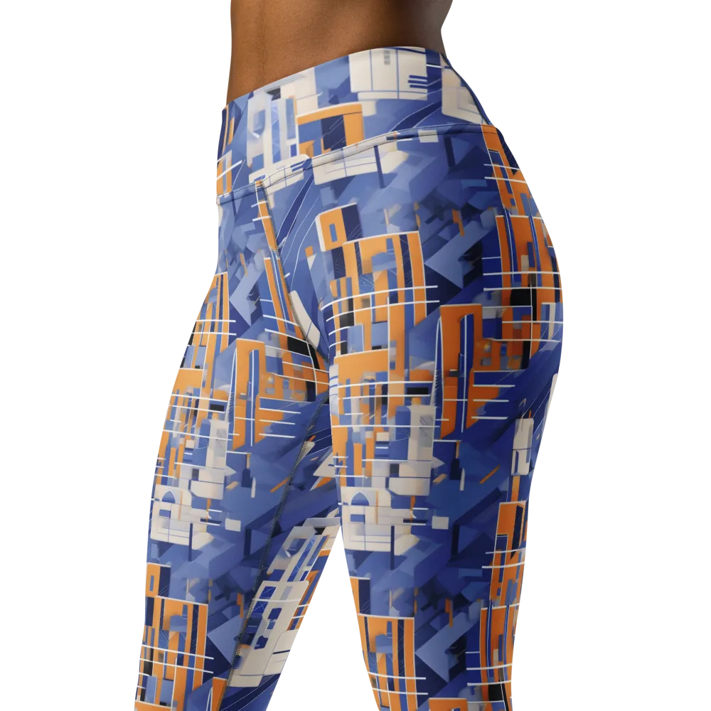 Azure Gridscape on Yoga Leggings — Left Front