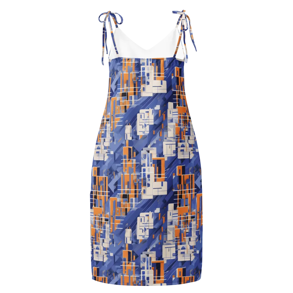 Azure Gridscape on Slip Dress — Back