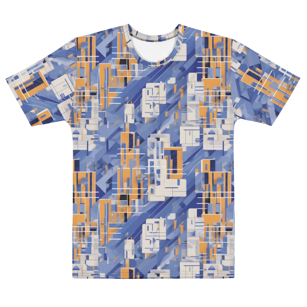 Azure Gridscape on Men's Cotton Crew Neck T-Shirt — Front