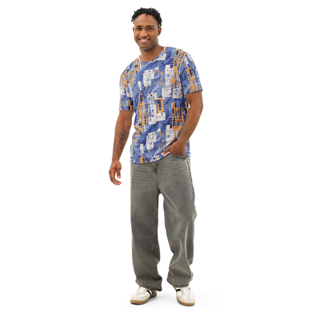 Azure Gridscape on Men's Cotton Crew Neck T-Shirt — Front