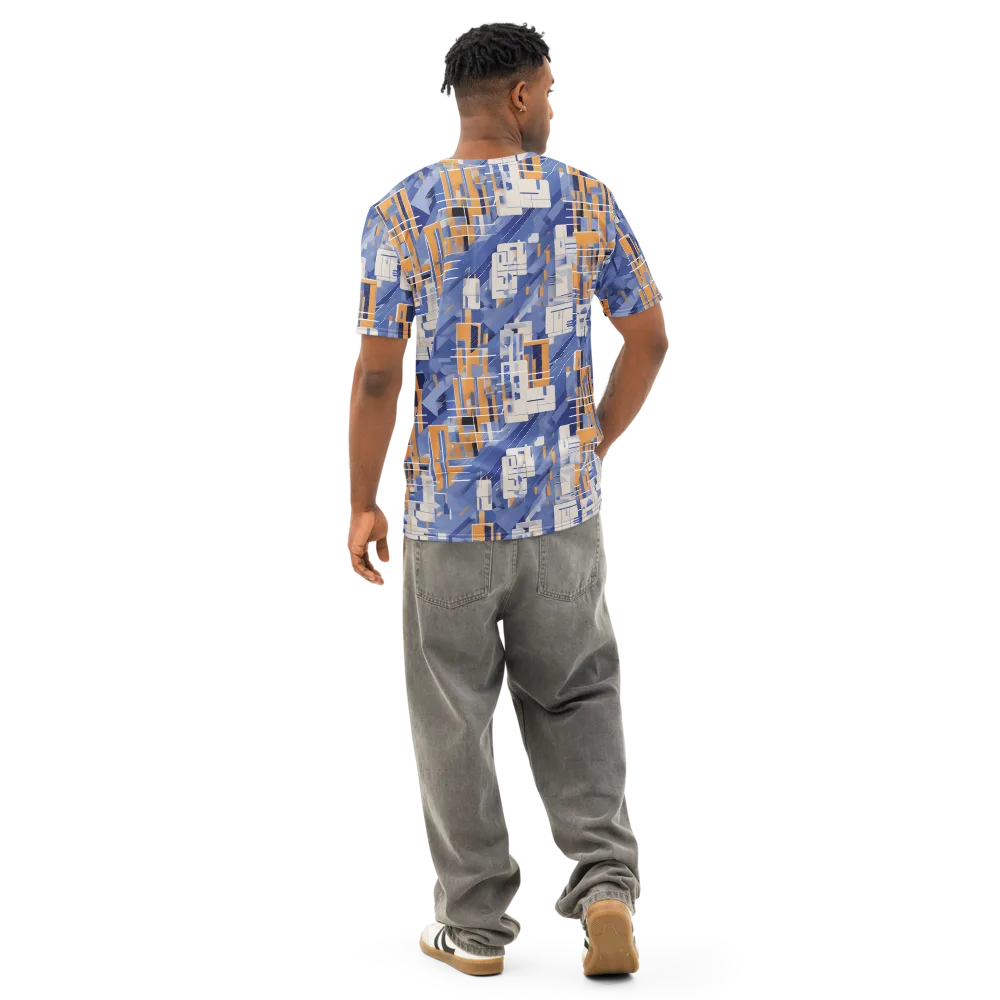 Azure Gridscape on Men's Cotton Crew Neck T-Shirt — Back