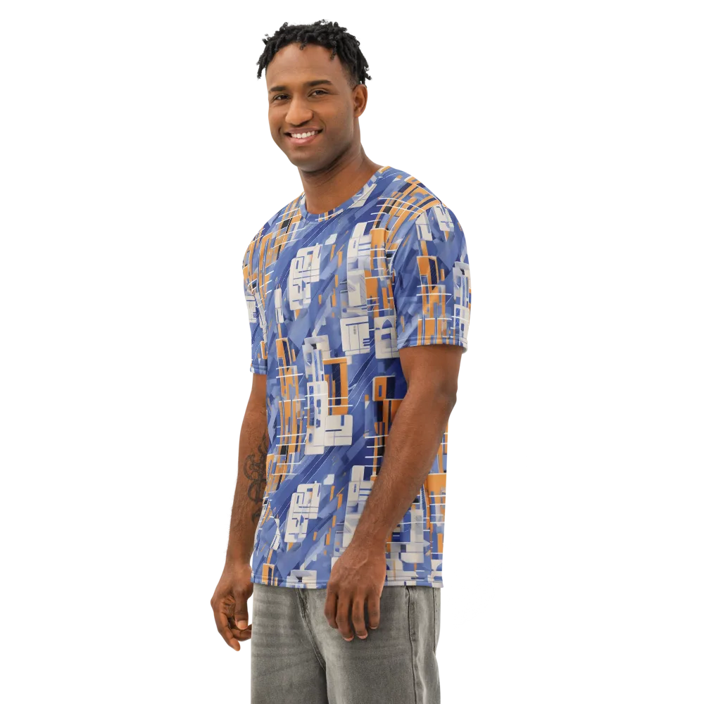 Azure Gridscape on Men's Cotton Crew Neck T-Shirt — Left Front