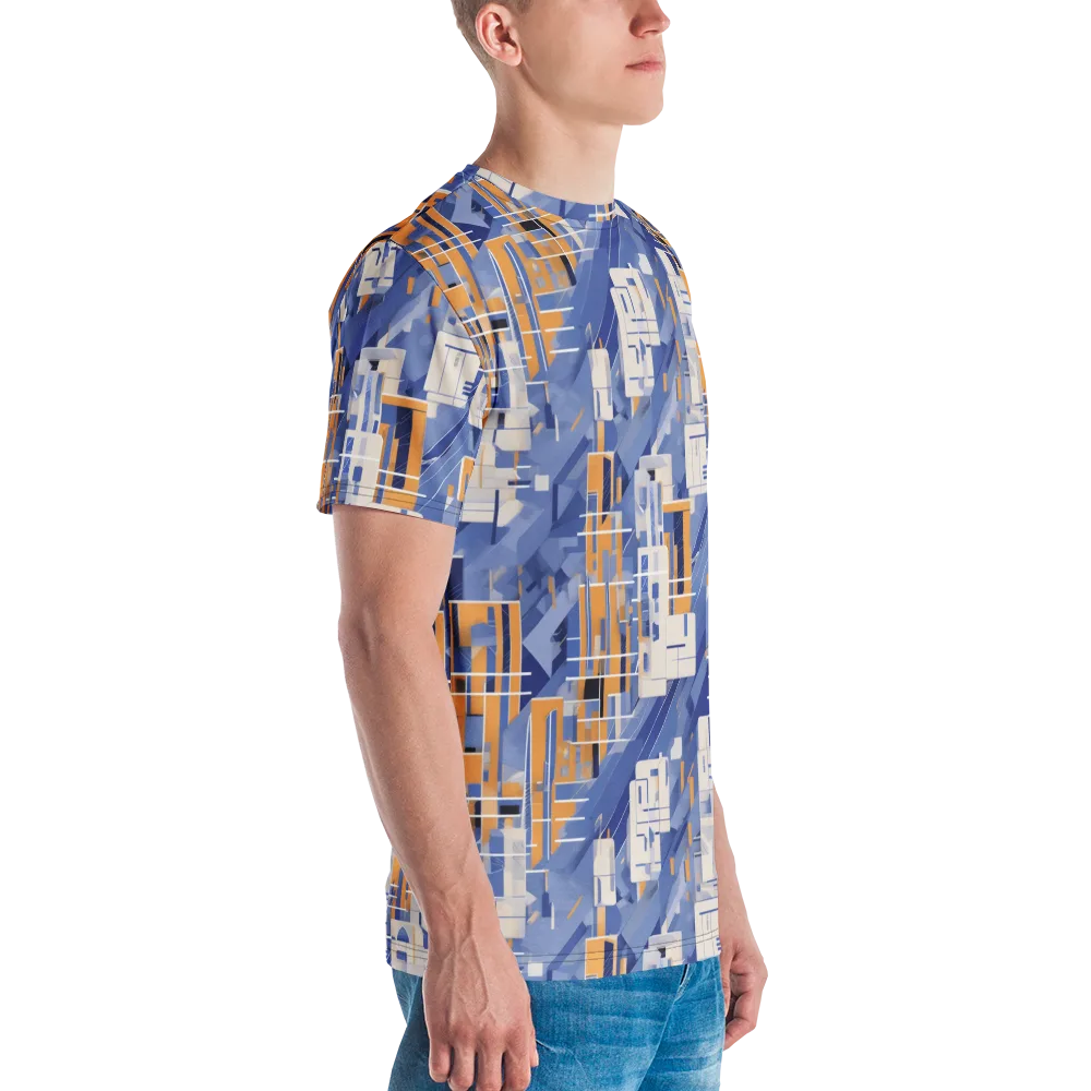 Azure Gridscape on Men's Crew Neck T-Shirt — Right