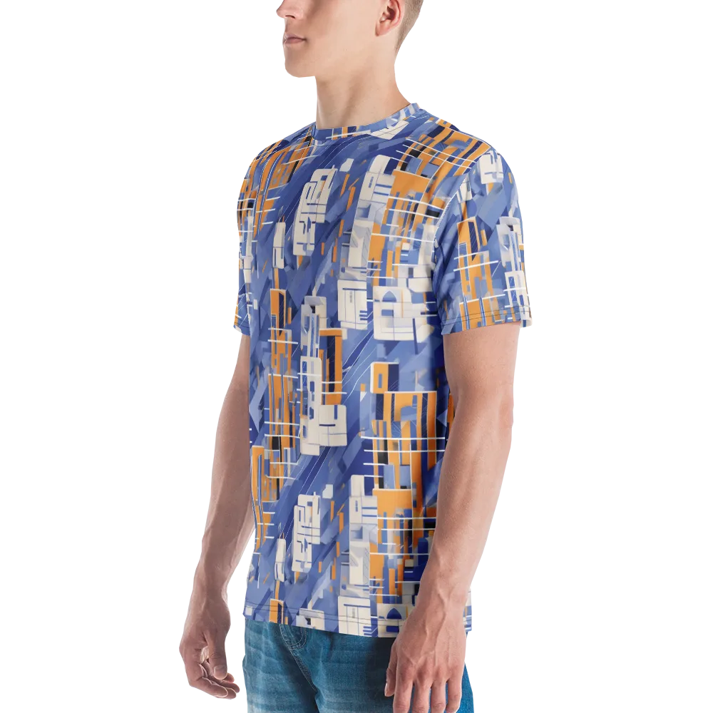 Azure Gridscape on Men's Crew Neck T-Shirt — Left