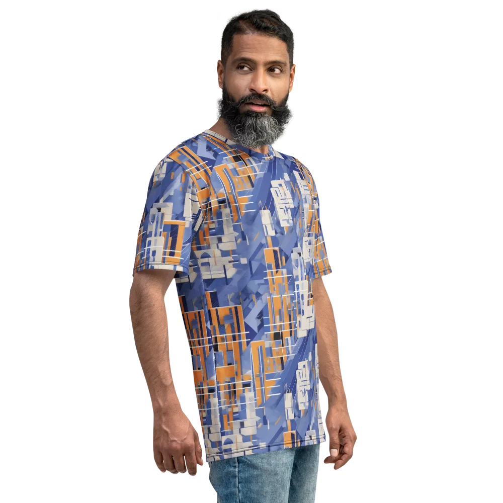Azure Gridscape on Men's Crew Neck T-Shirt — Right