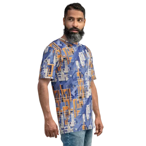 Azure Gridscape on a Men's Crew Neck T-Shirt