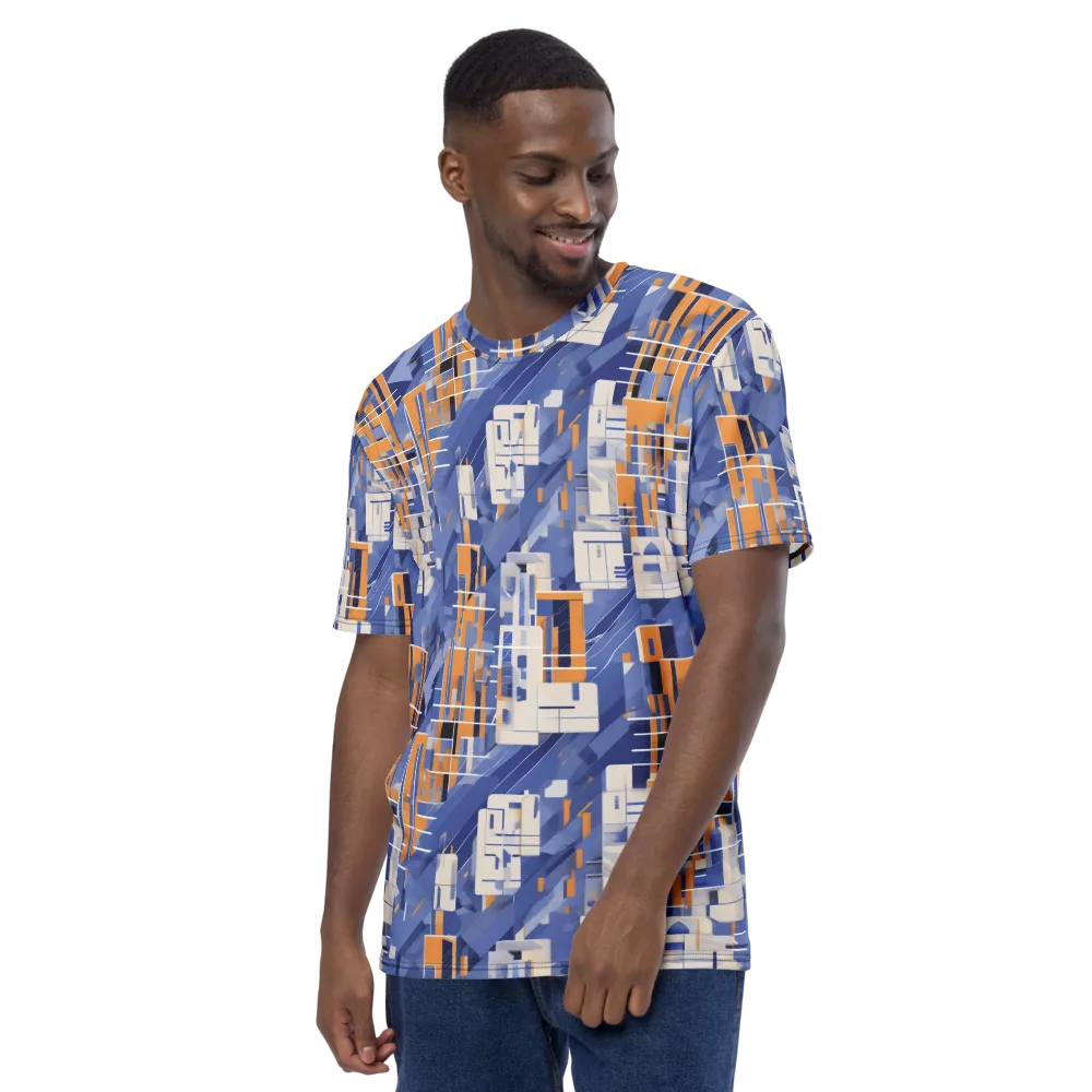 Azure Gridscape on Men's Crew Neck T-Shirt — Left