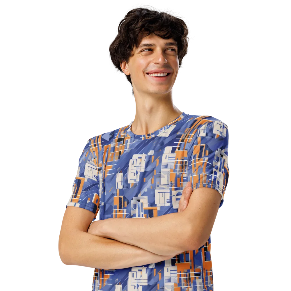 Azure Gridscape on Men's Crew Neck T-Shirt — Left Front