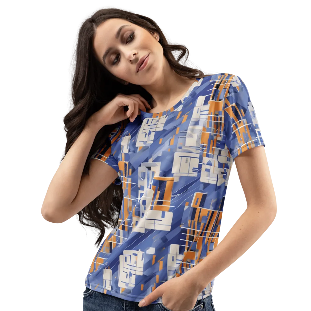 Azure Gridscape on Women's Crew Neck T-Shirt — Left Front