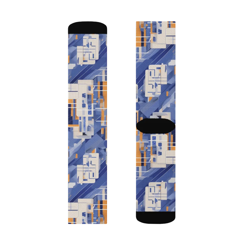 Azure Gridscape on Socks — Right Sock