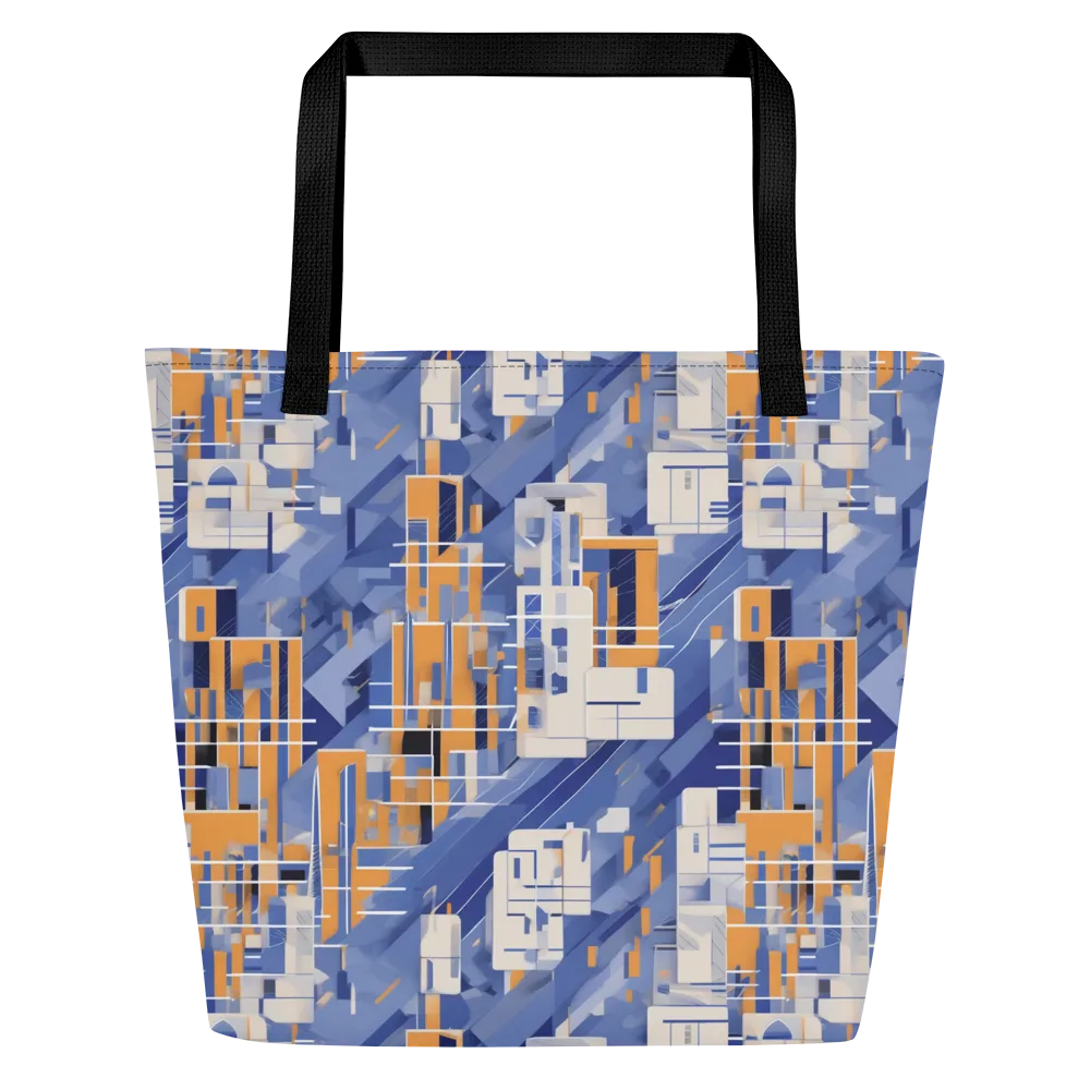 Azure Gridscape on Large Tote Bag W/ Pocket — Front