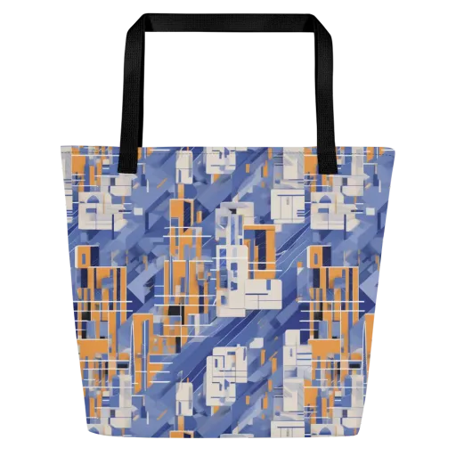 Azure Gridscape on a Large Tote Bag W/ Pocket