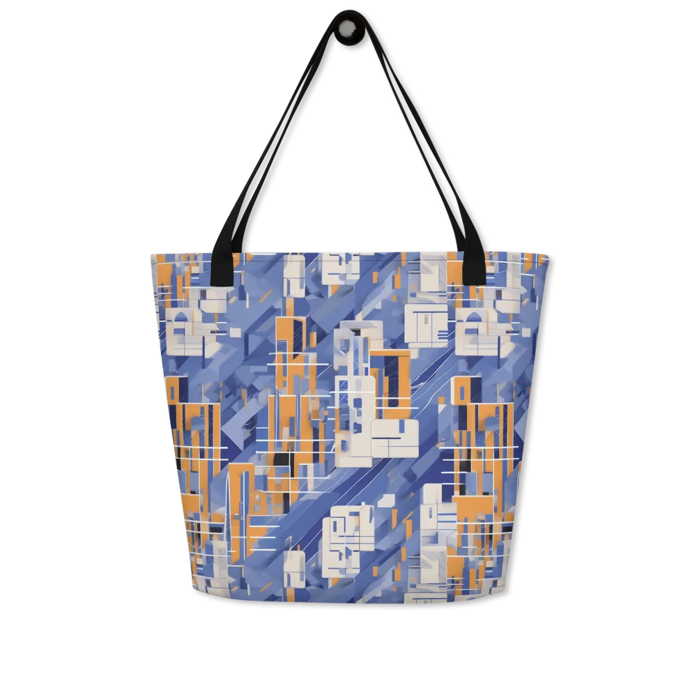 Azure Gridscape on Large Tote Bag W/ Pocket — Front