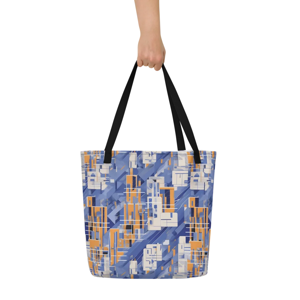 Azure Gridscape on Large Tote Bag W/ Pocket — Front