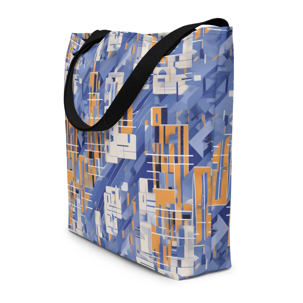 Azure Gridscape on Large Tote Bag W/ Pocket — Front