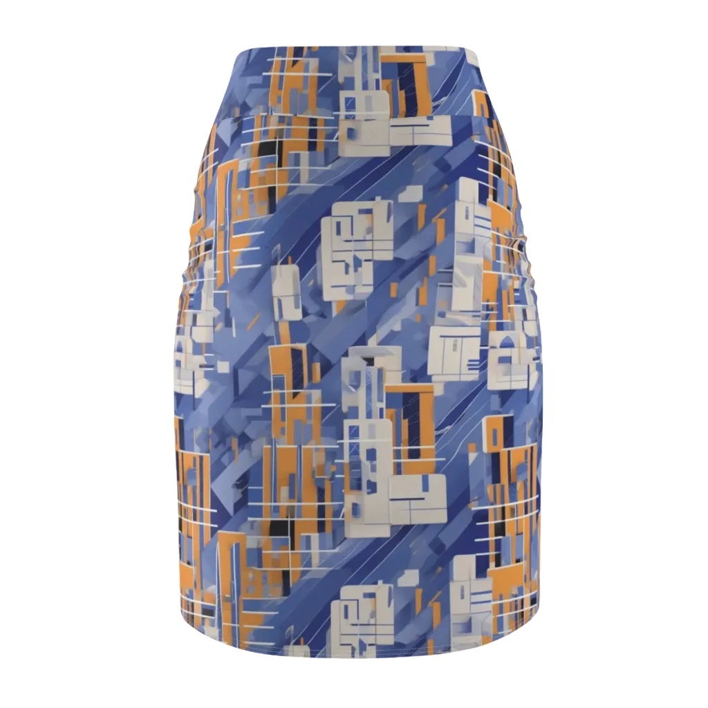 Azure Gridscape on Pencil Skirt — Back