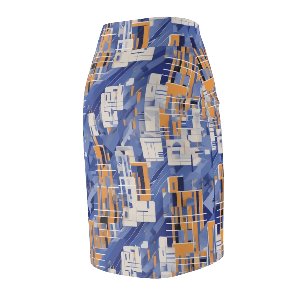 Azure Gridscape on Pencil Skirt — Back Side