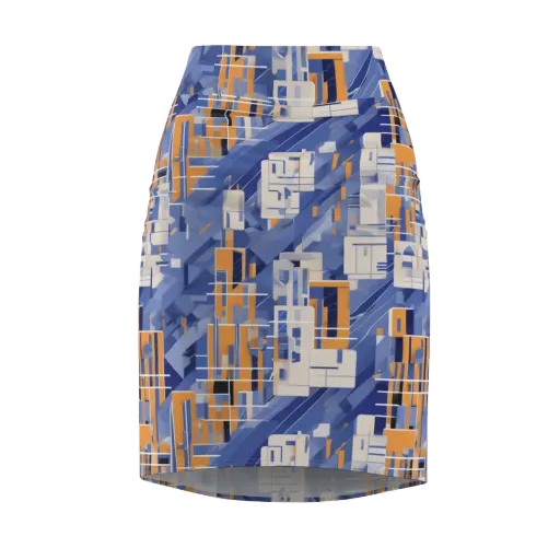 Azure Gridscape on a Pencil Skirt