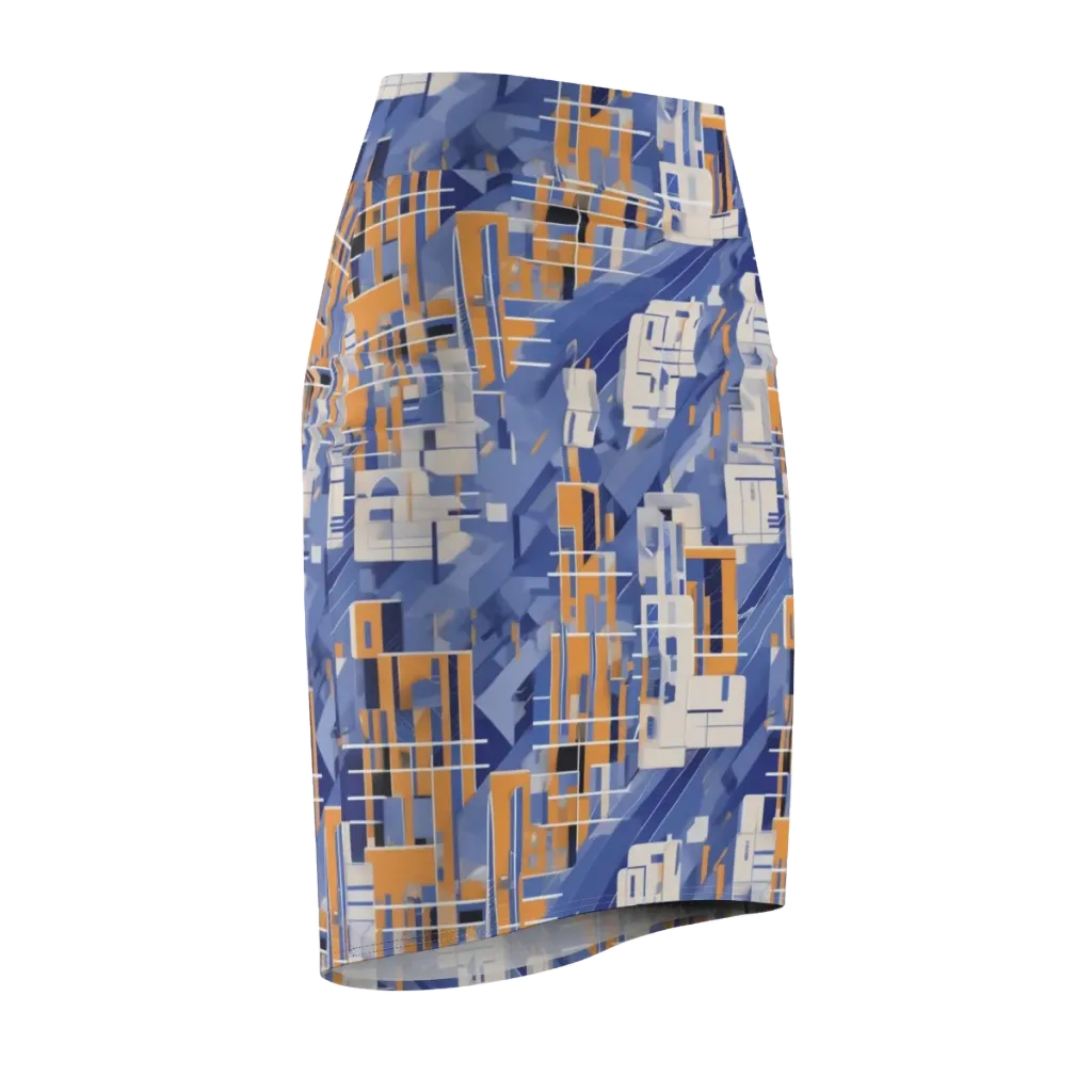 Azure Gridscape on Pencil Skirt — Front Side