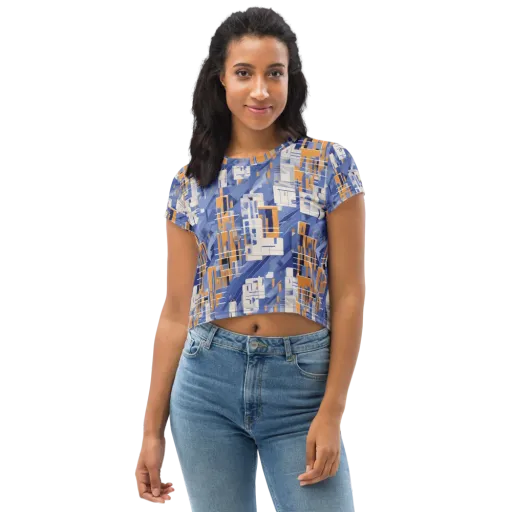 Azure Gridscape on a Crop Tee
