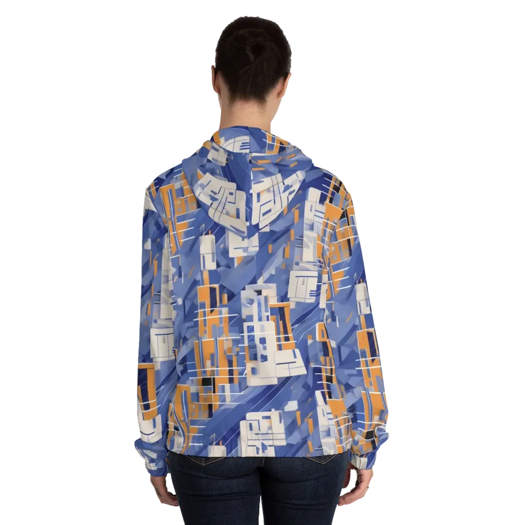 Azure Gridscape on Women's Full-Zip Hoodie — Back On Person