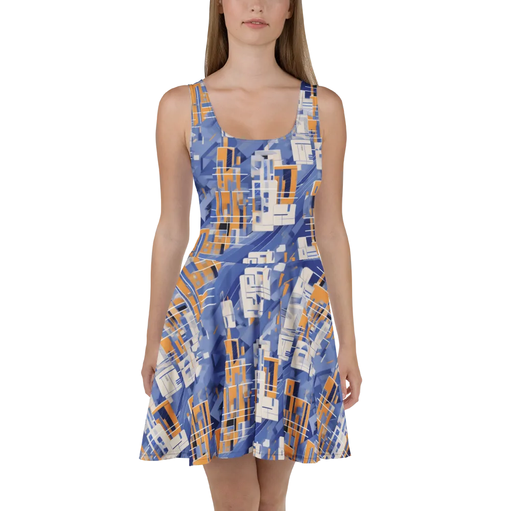 Azure Gridscape on Skater Dress — Front