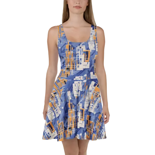 Azure Gridscape on a Skater Dress