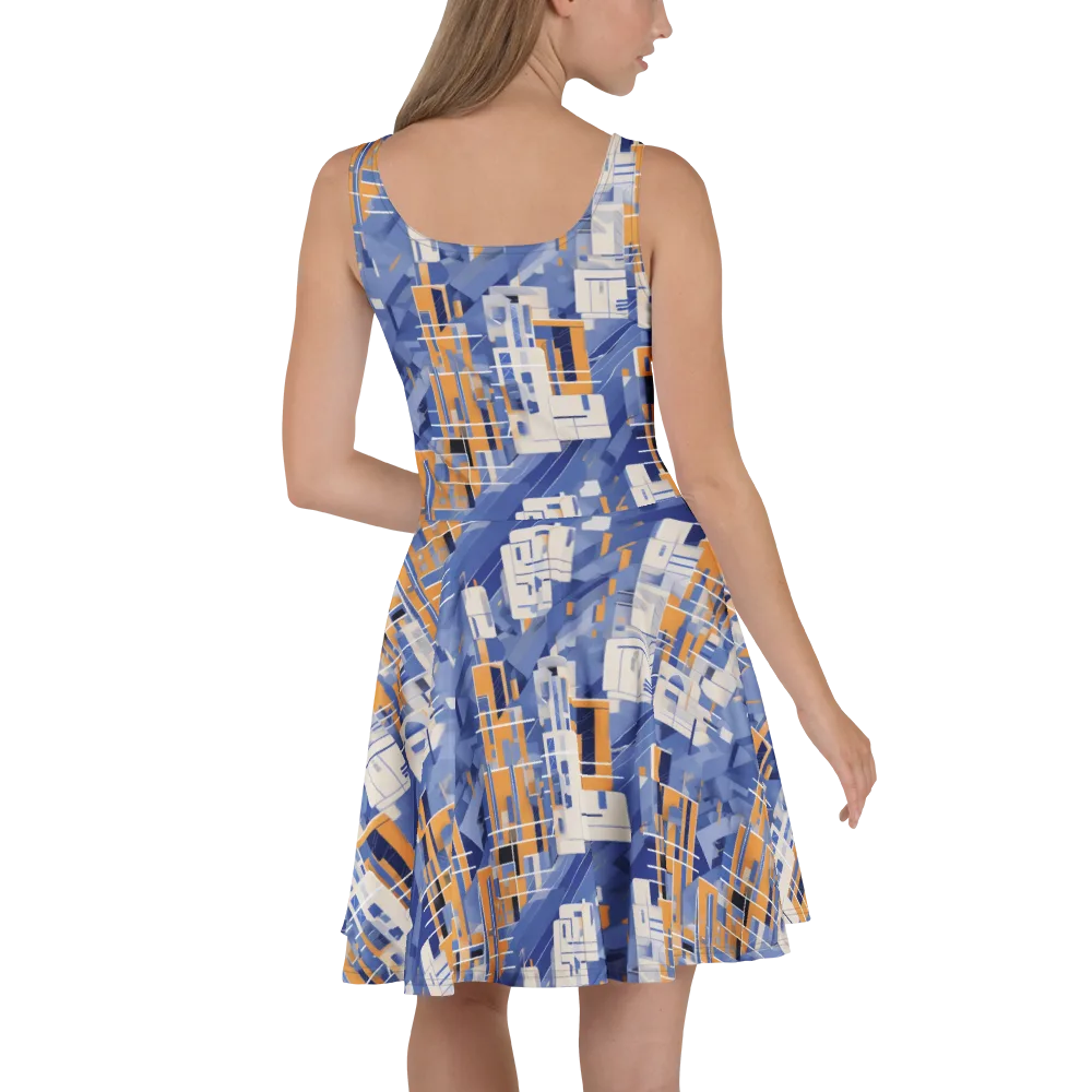 Azure Gridscape on Skater Dress — Back