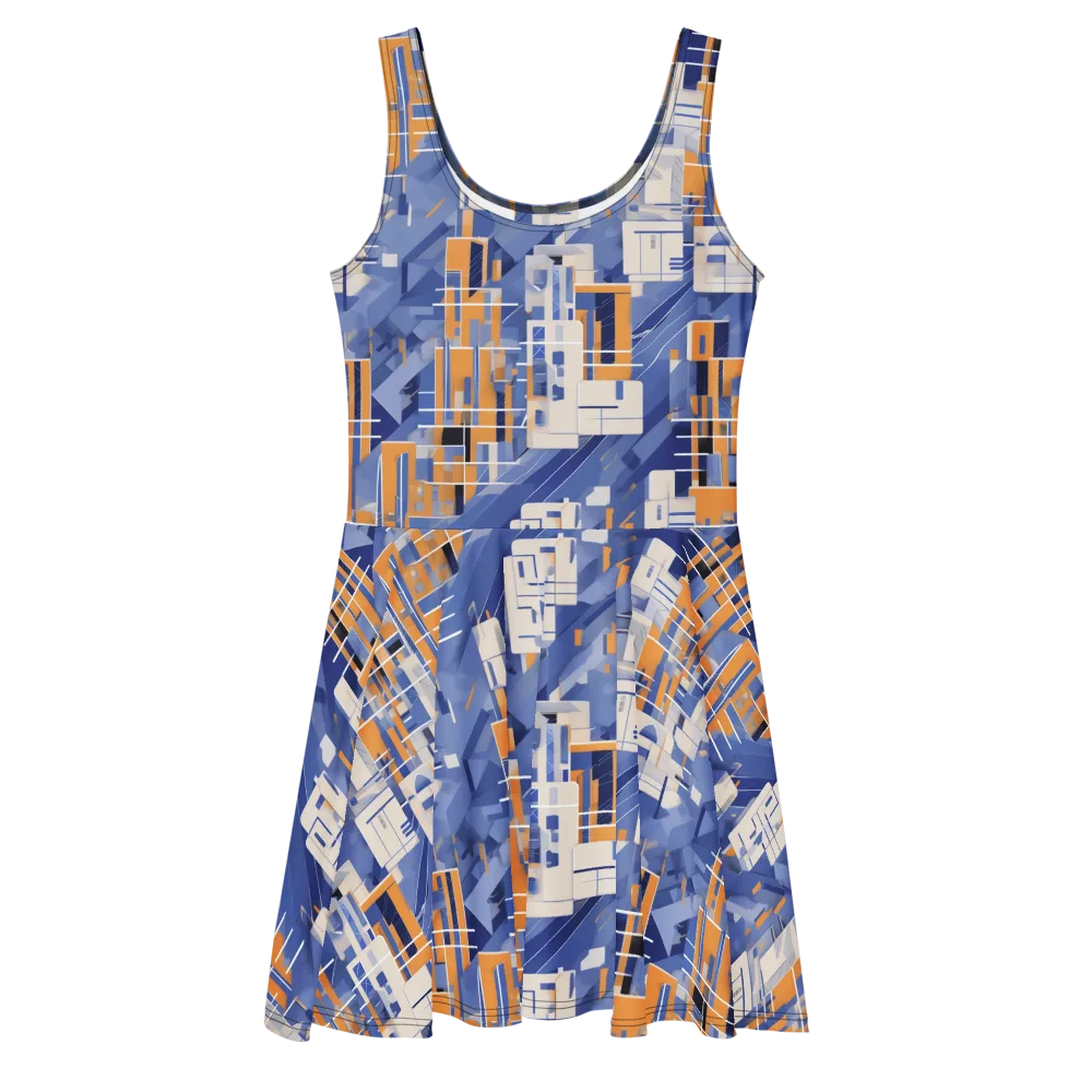 Azure Gridscape on Skater Dress — Front