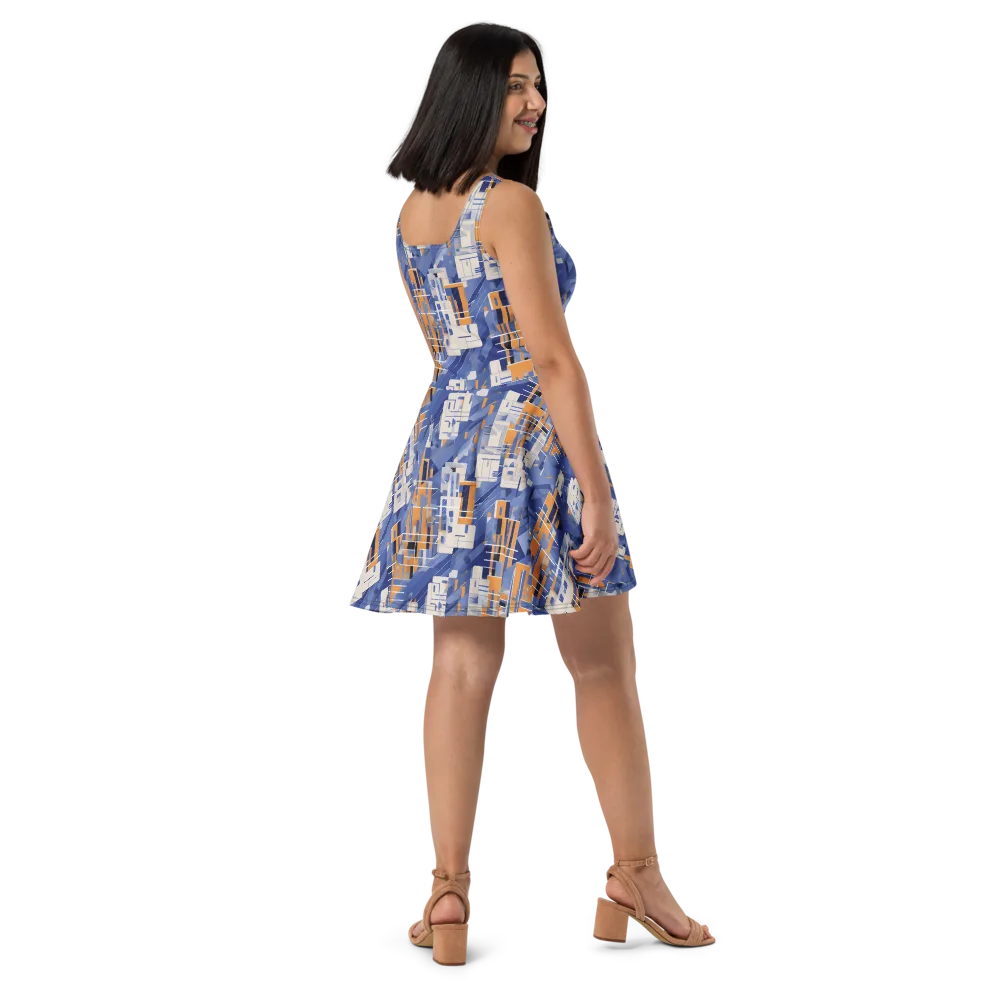 Azure Gridscape on Skater Dress — Right