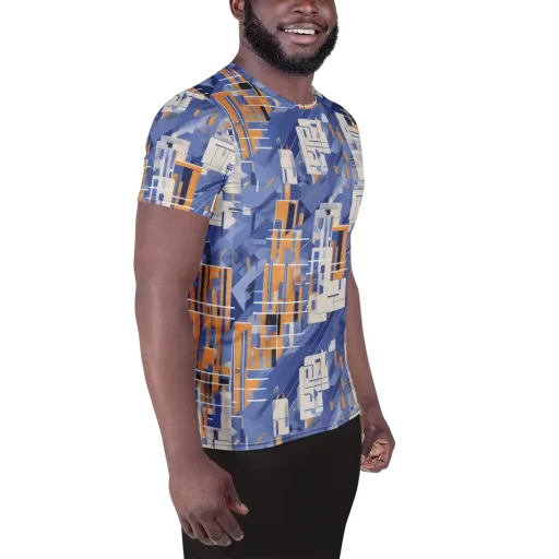 Azure Gridscape on a Men's Athletic T-Shirt