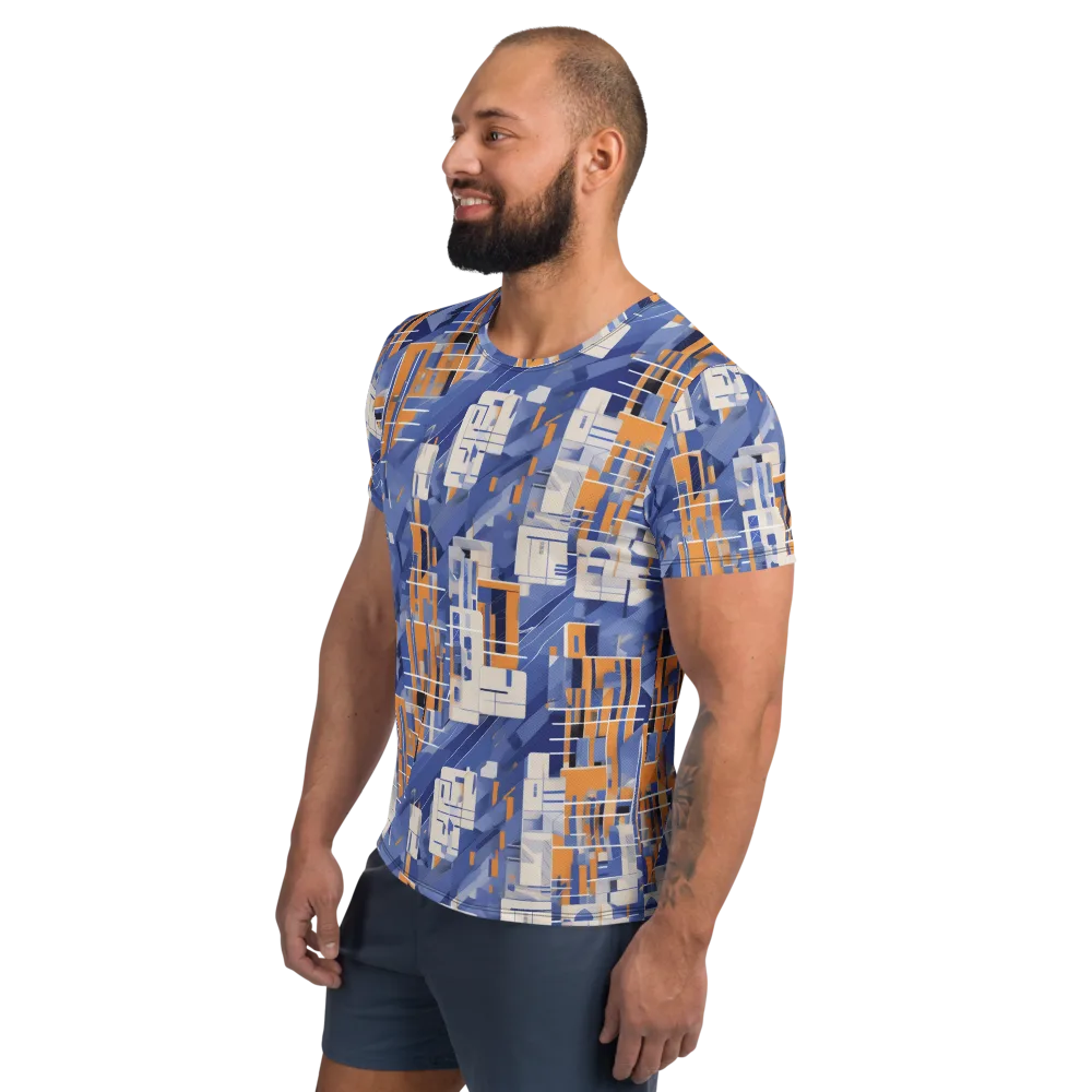 Azure Gridscape on Men's Athletic T-Shirt — Left