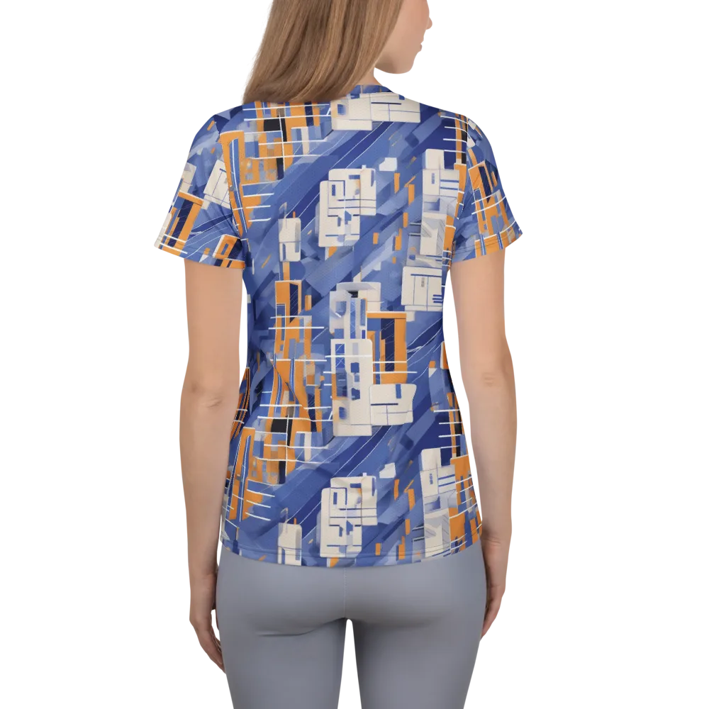 Azure Gridscape on Women's Athletic T-Shirt — Back