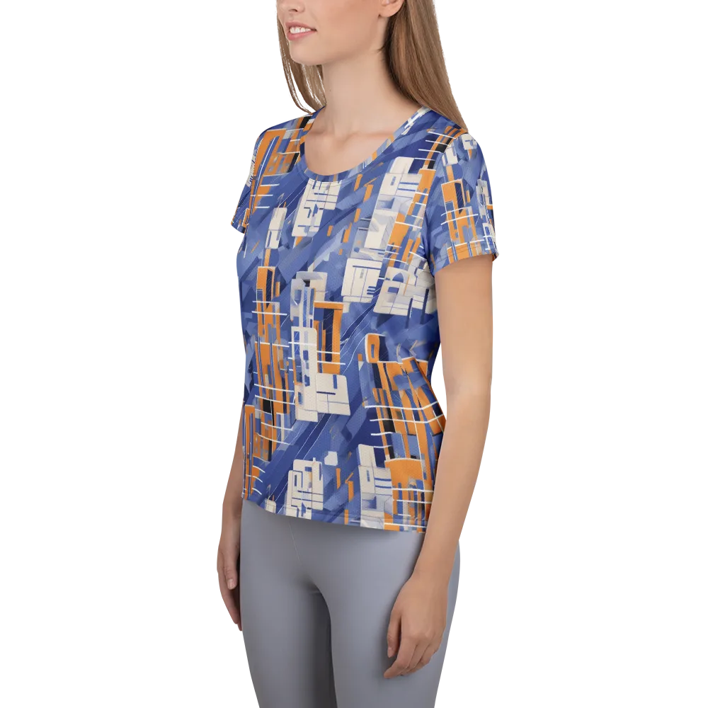 Azure Gridscape on Women's Athletic T-Shirt — Left