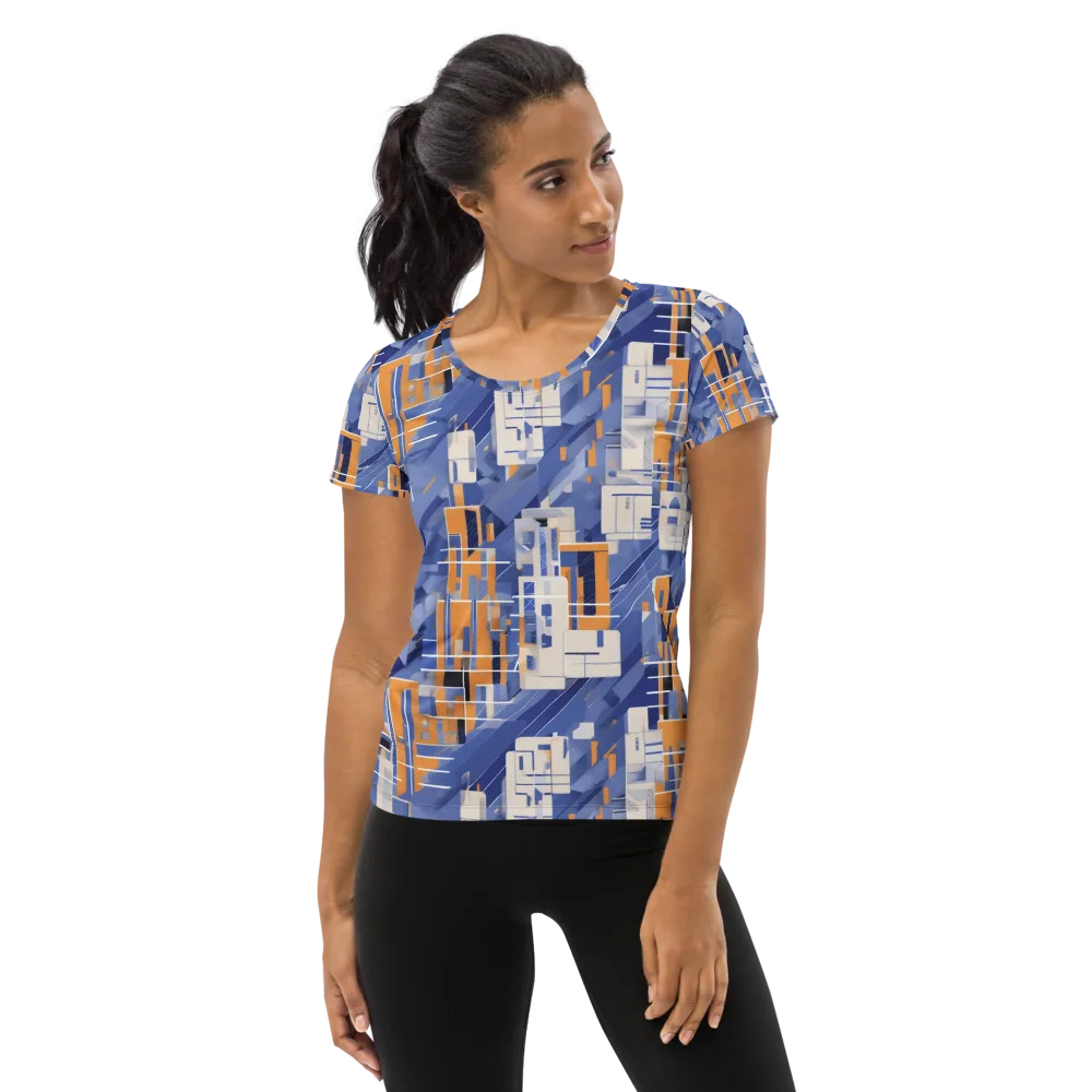 Azure Gridscape on Women's Athletic T-Shirt — Front