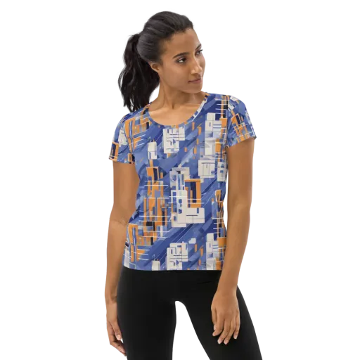Azure Gridscape on a Women's Athletic T-Shirt