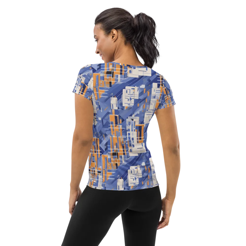 Azure Gridscape on Women's Athletic T-Shirt — Back