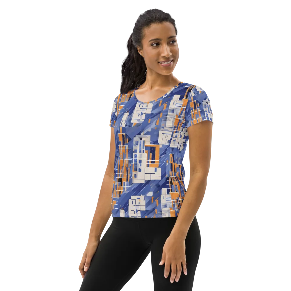 Azure Gridscape on Women's Athletic T-Shirt — Left