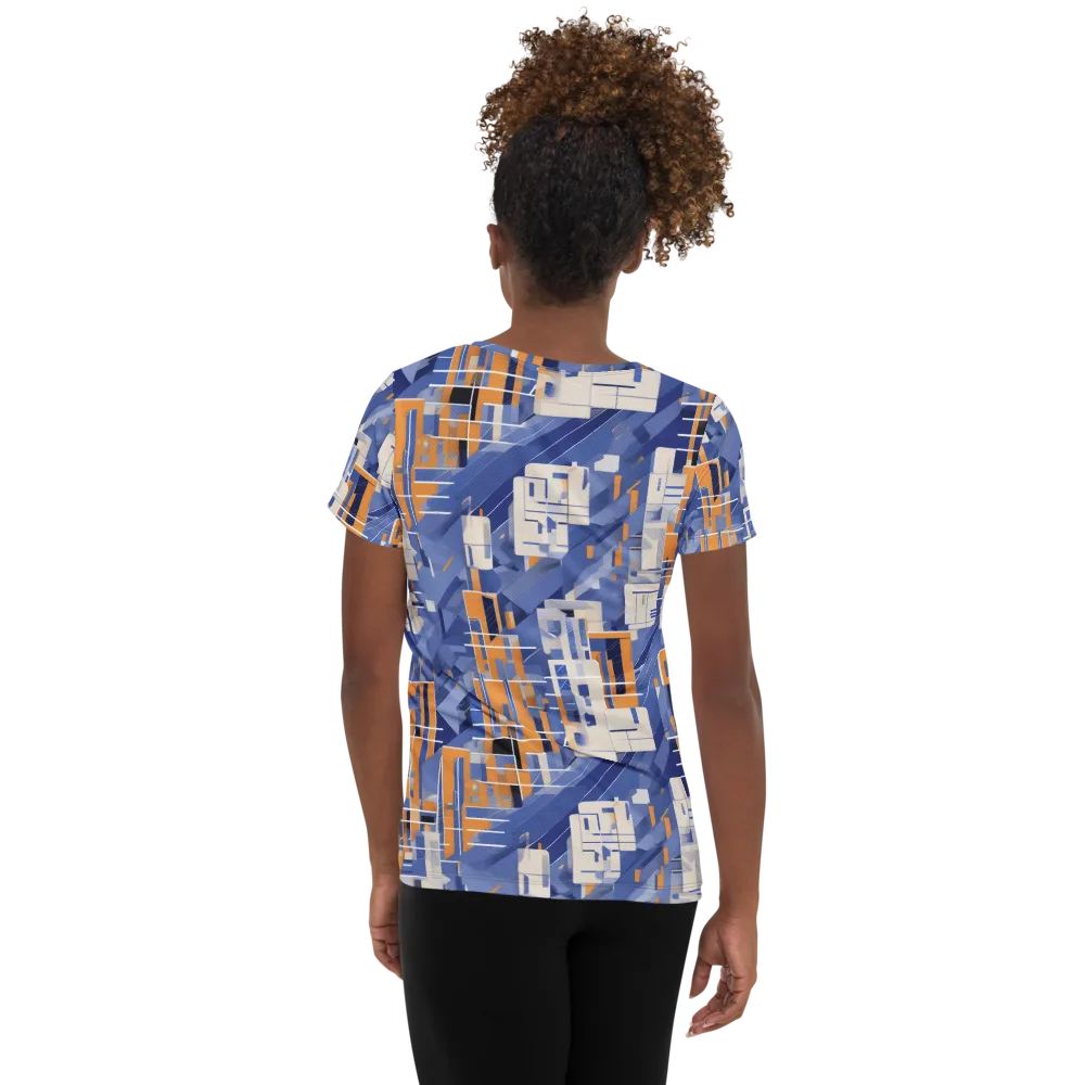 Azure Gridscape on Women's Athletic T-Shirt — Back