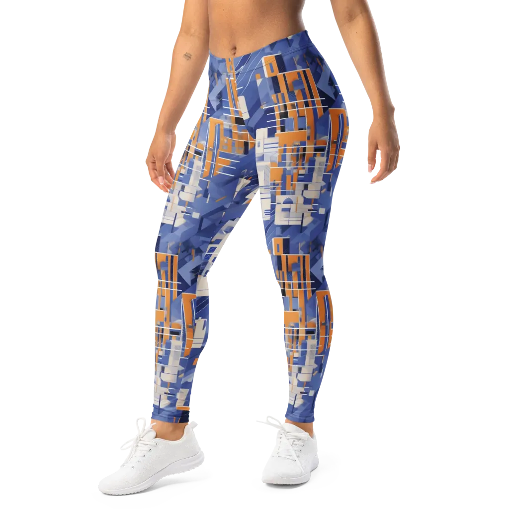 Azure Gridscape on Leggings — Left Front