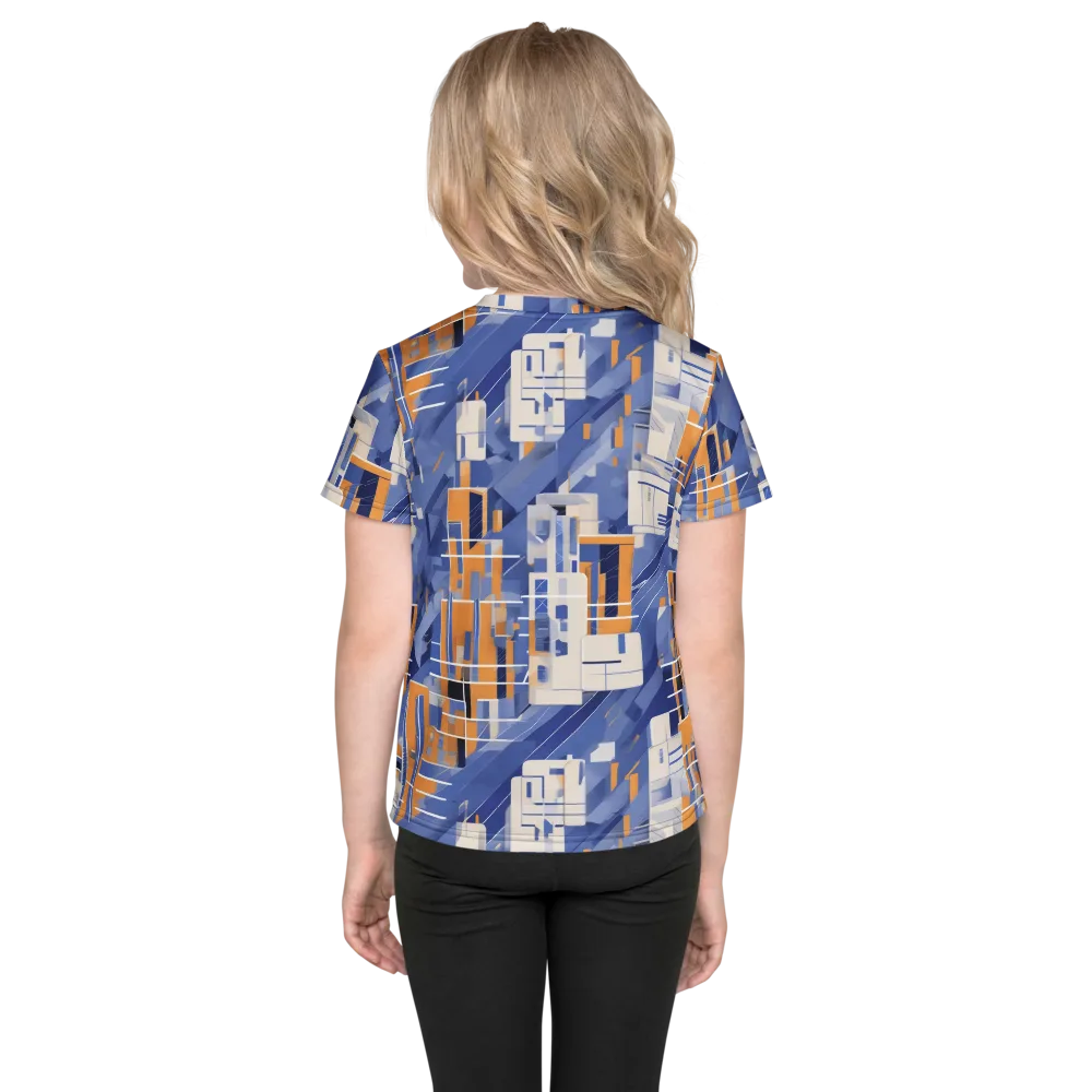 Azure Gridscape on Kids Crew Neck T-Shirt — Back