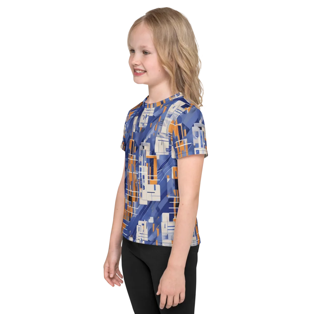 Azure Gridscape on Kids Crew Neck T-Shirt — Left