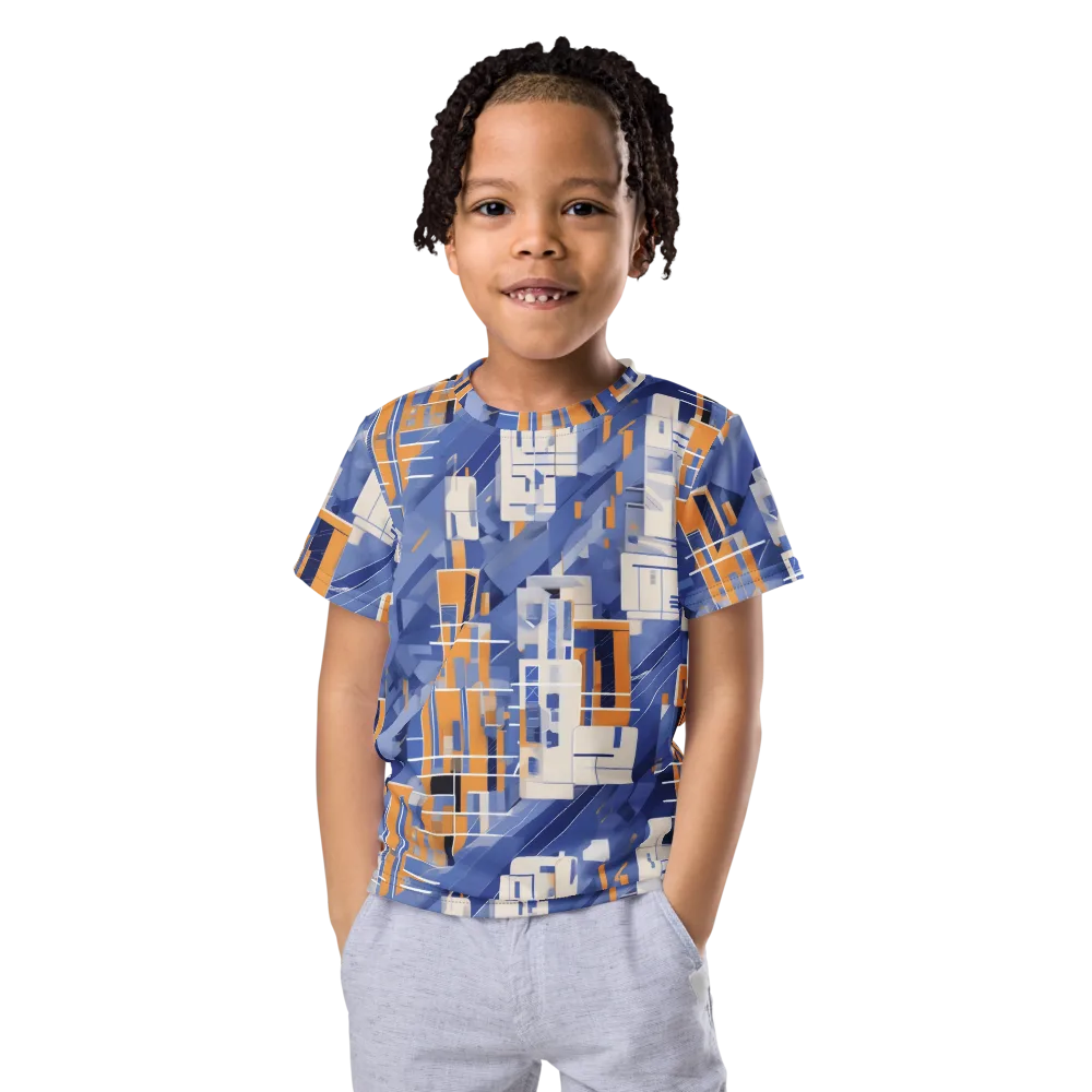 Azure Gridscape on Kids Crew Neck T-Shirt — Front