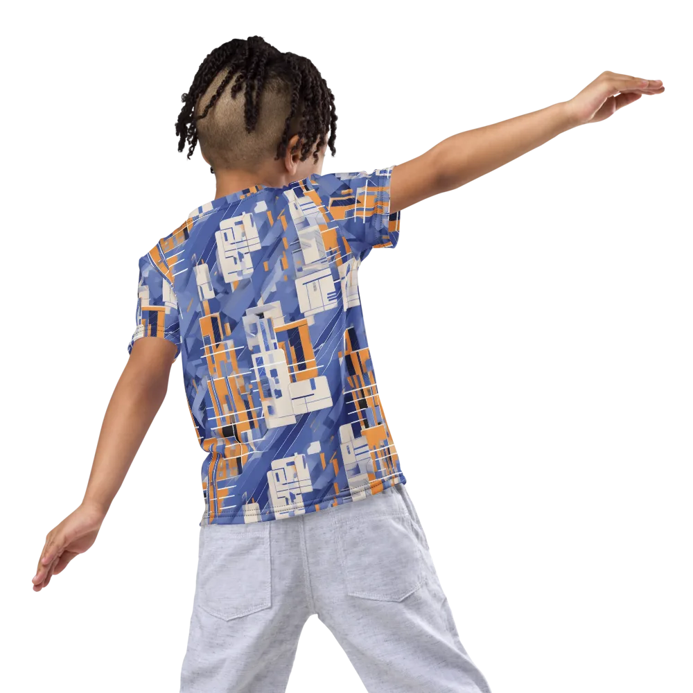 Azure Gridscape on Kids Crew Neck T-Shirt — Back